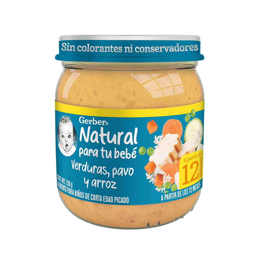Gerber® Papilla Pavo, verduras y arroz Etapa 4, 250g