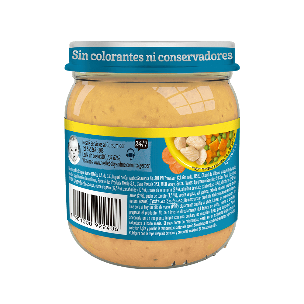 Gerber® Papilla Pavo, verduras y arroz Etapa 4, 250g