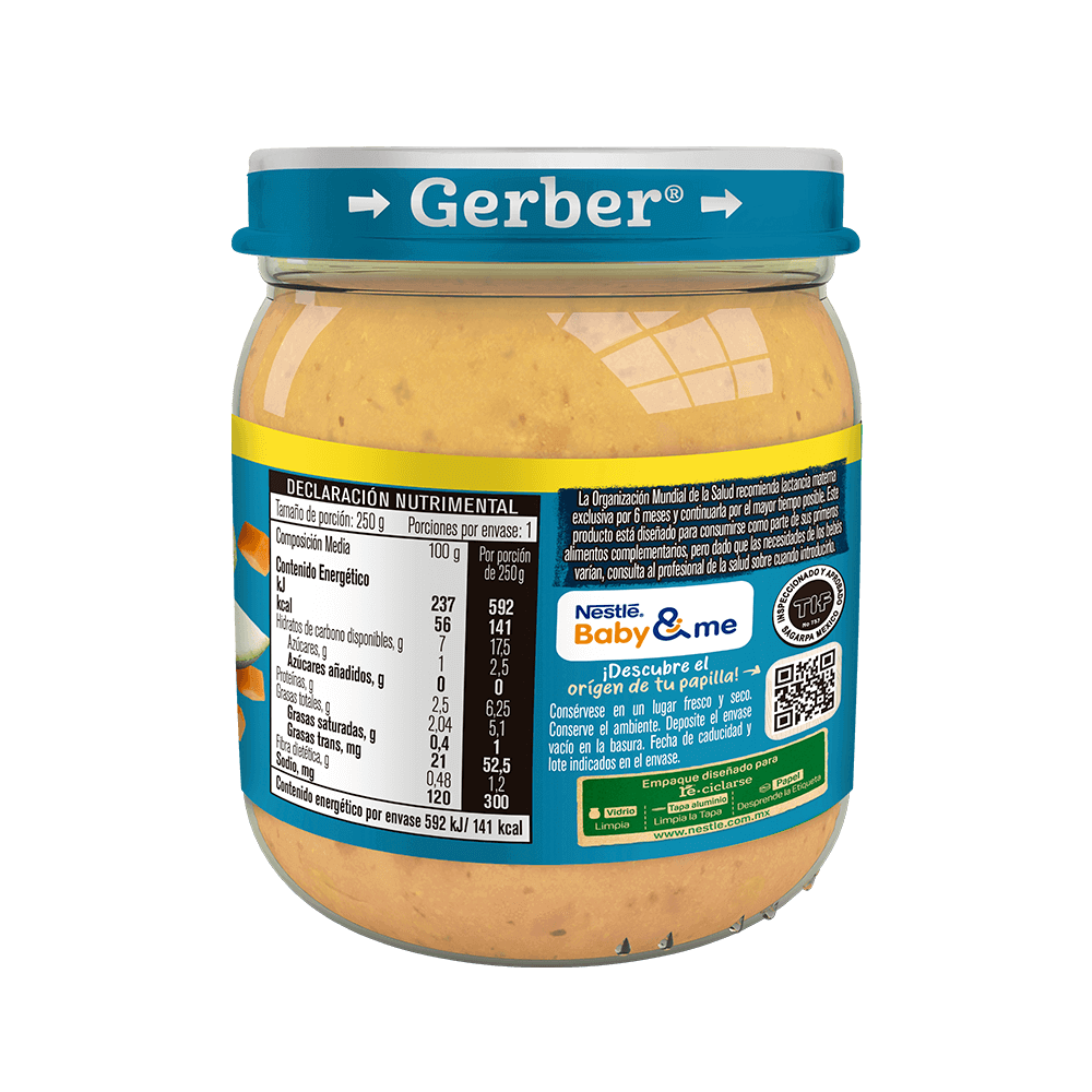 Gerber® Papilla Pavo, verduras y arroz Etapa 4, 250g