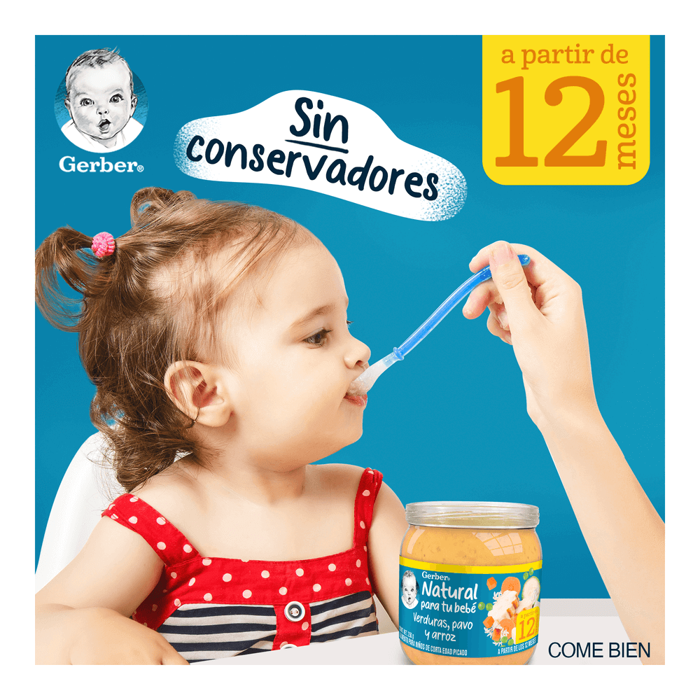 Gerber® Papilla Pavo, verduras y arroz Etapa 4, 250g