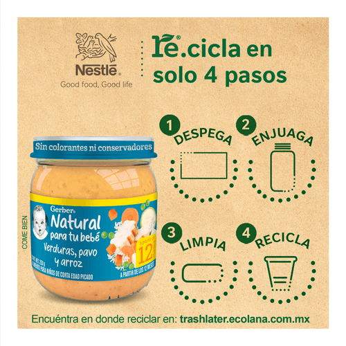 Gerber® Papilla Pavo, verduras y arroz Etapa 4, 250g