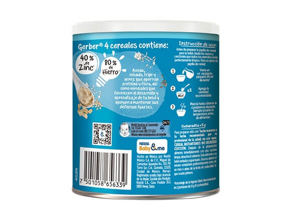 Gerber® Cereal infantil, 4 Cereales, 7 meses