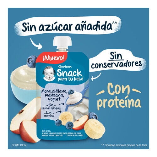 GERBER® Pouch Manzana Plátano Mora Azul Yogurt 