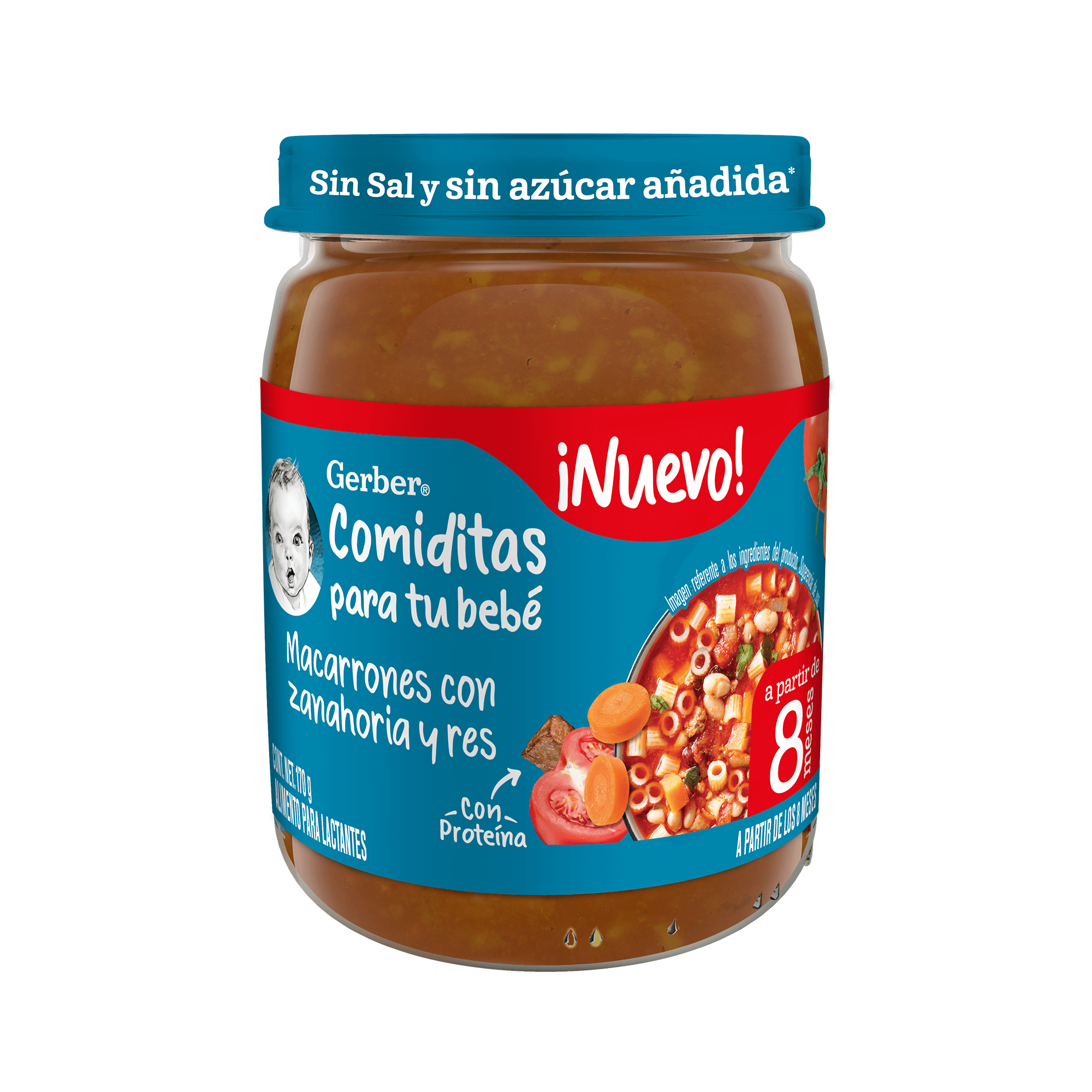Gerber® Papilla Macarrones con Zanahoria y Res, Etapa 3, 170 g