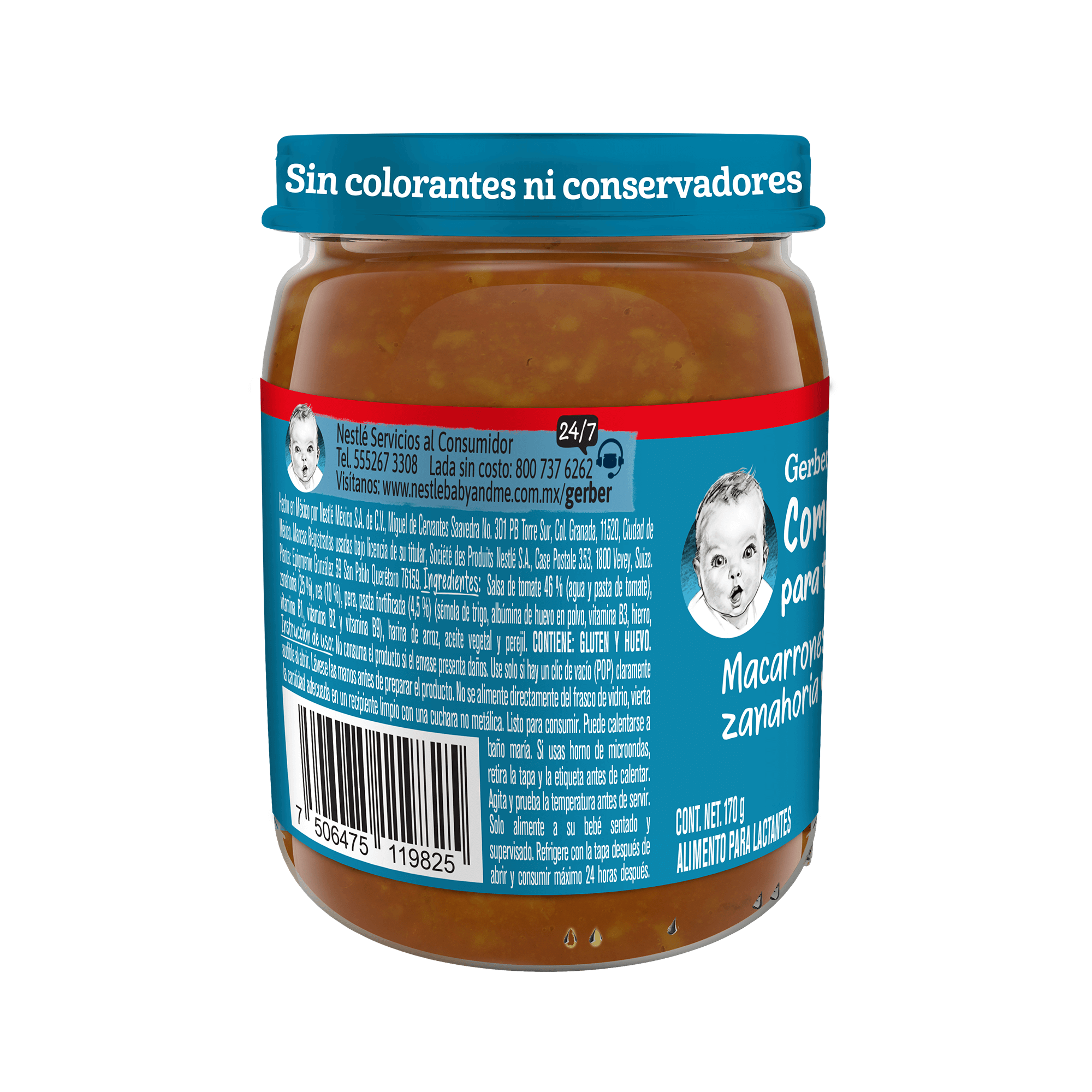 Gerber® Papilla Macarrones con Zanahoria y Res, Etapa 3, 170 g