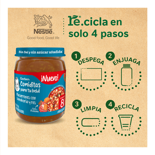 Gerber Papilla Macarrones con Zanahoria y Res, Etapa 3, 170 g