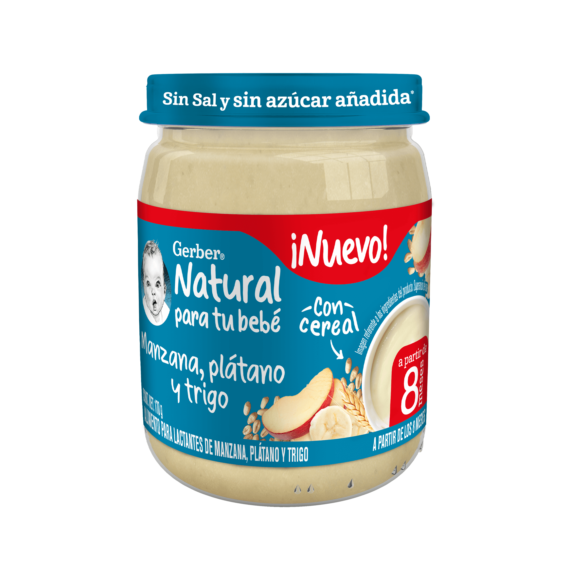 Gerber® Papilla Manzana, plátano y trigo, Etapa 3, 170 g