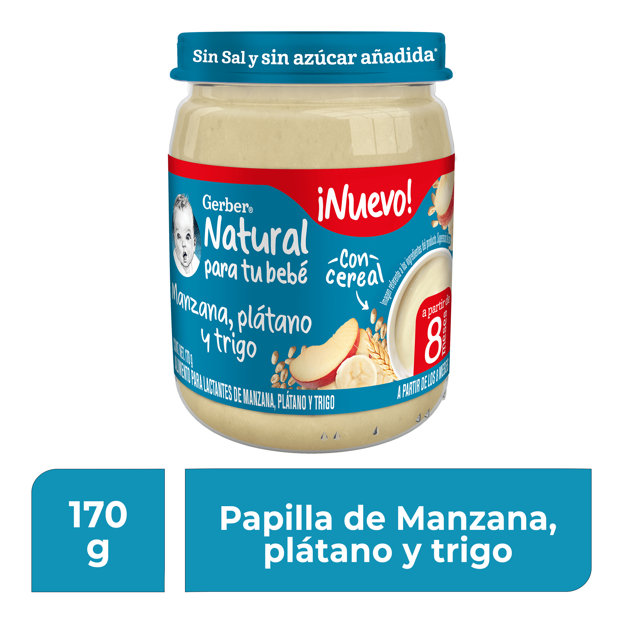 Gerber® Papilla Manzana, plátano y trigo, Etapa 3, 170 g