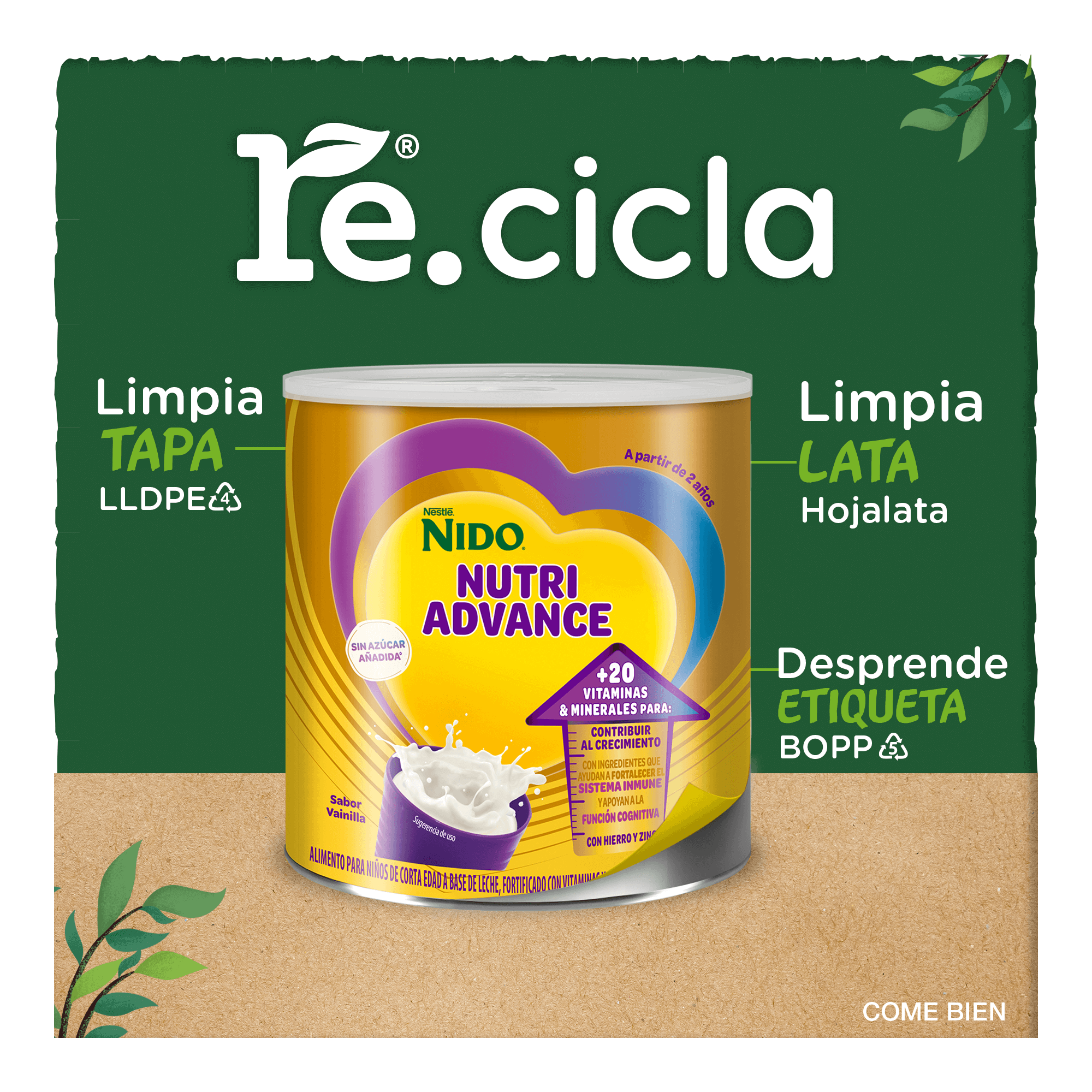 Complemento Nutricional para Niños NIDO® NUTRIADVANCE, sabor Vainilla