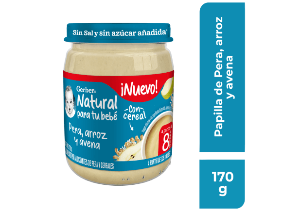 Gerber Papilla pera, arroz y avena, Etapa 3, 170 g