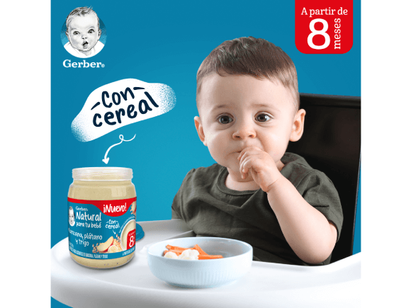  Gerber® Papilla Manzana, plátano y trigo, Etapa 3, 170 g
