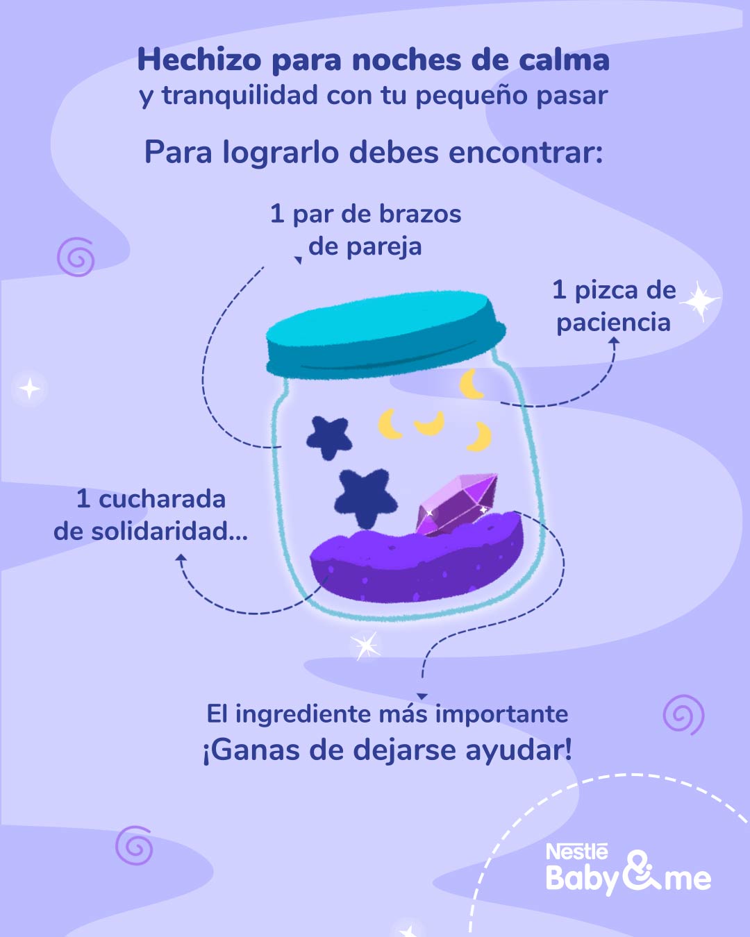 Infografía hechizo para noches de calma y tranquilidad con tu pequeño pasar