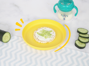 plato con tostadas con jocoque pepino vaso entrenador con leche nan 3 plato con tostadas con jocoque pepino vaso entrenador con leche nan 3