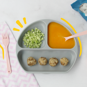 plato con bolitas de arroz pure de zanahoria cereal Gerber plato con bolitas de arroz pure de zanahoria cereal Gerber