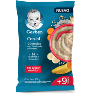 Gerber® Cereal infantil, 4 cereales con zanahoria y plátano, 7 meses