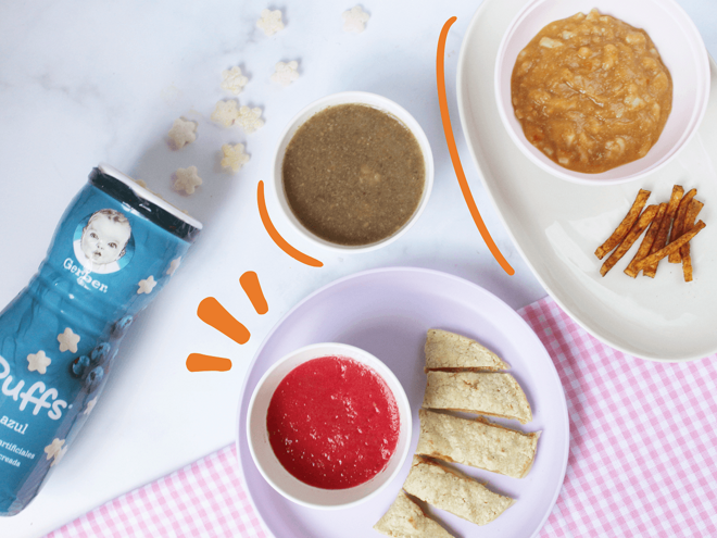 plato con papas de camote y puffs gerber comida para bebé plato con papas de camote y puffs gerber comida para bebé