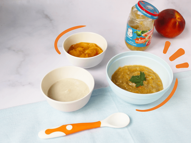 platito con puré de calabacita y frasco de papilla Gerber comida para bebe platito con puré de calabacita y frasco de papilla Gerber comida para bebe
