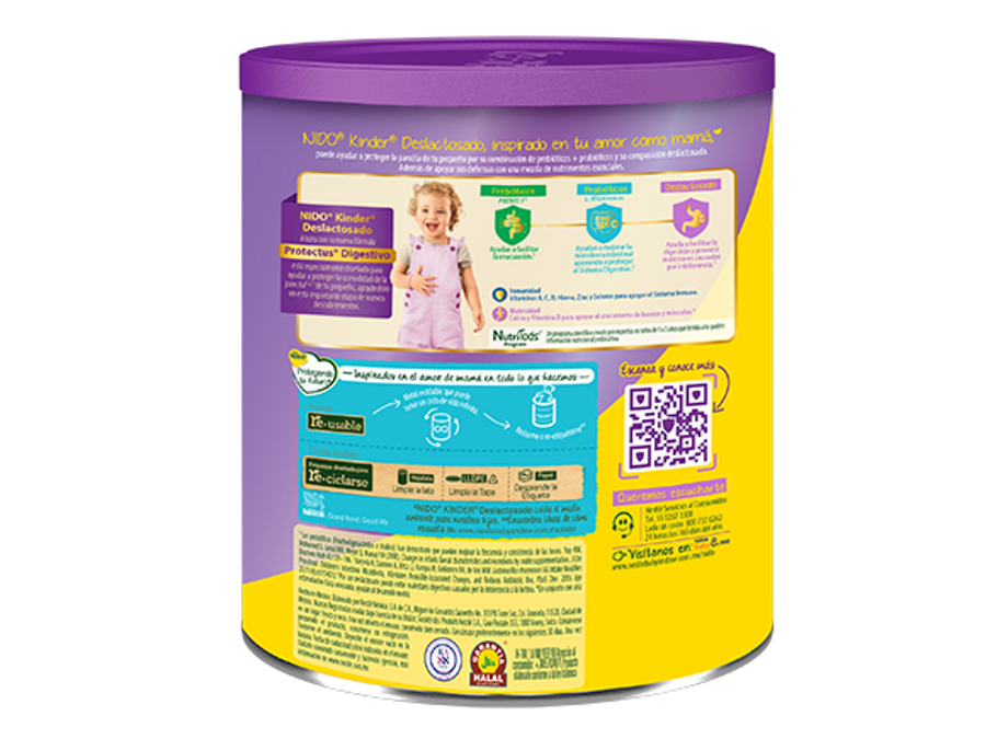 Alimento a base de leche recomendado para niños intolerantes a la lactosa a partir de 1 año
