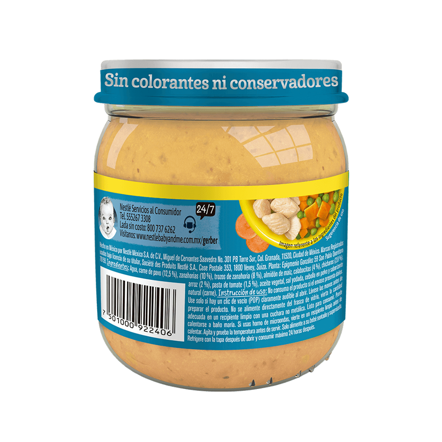 Gerber® Papilla Pavo, verduras y arroz Etapa 4, 250g