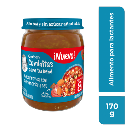 Gerber® Papilla Macarrones con Zanahoria y Res, Etapa 3, 170 g