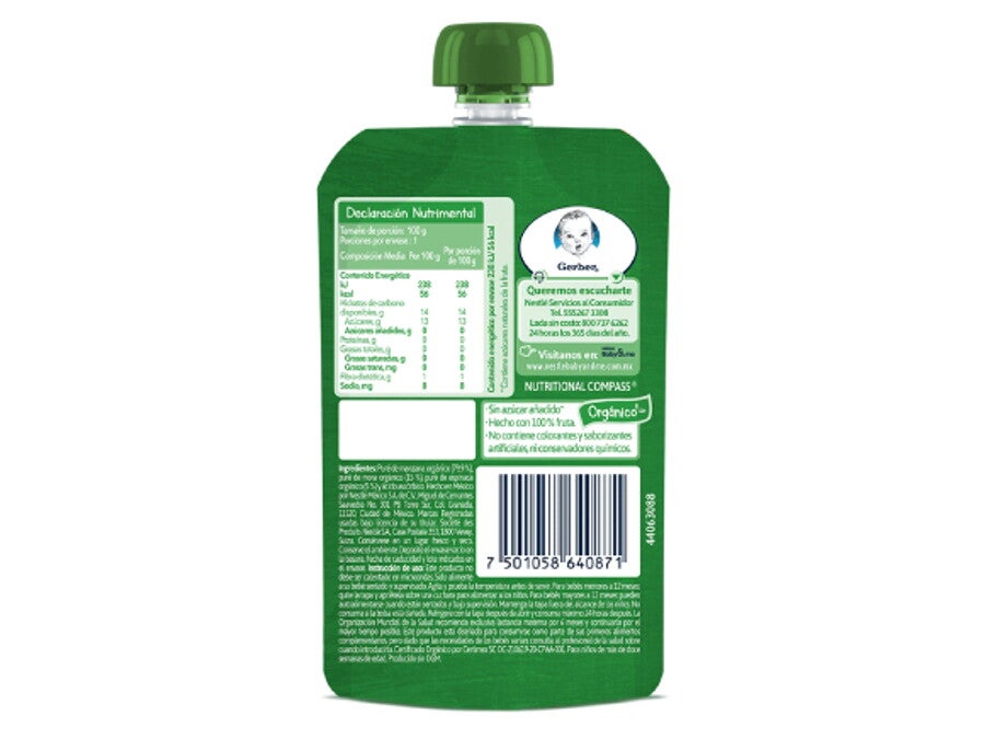 Gerber® Orgánico Pouch Manzana Mora Espinaca 100g