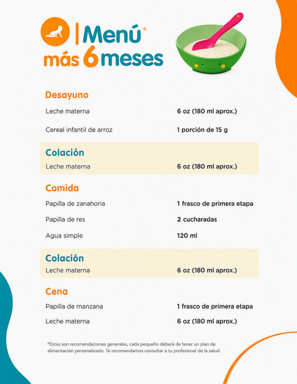 Idea de menú de papilla para bebé de 6 a 8 meses