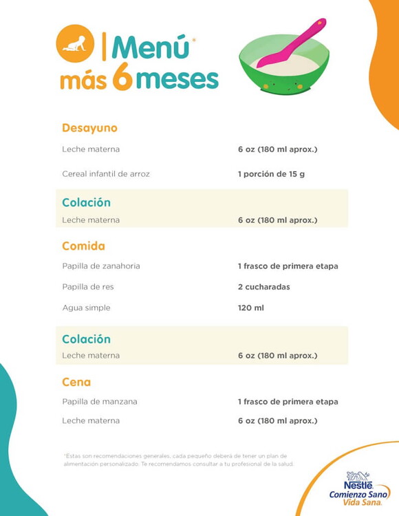 Menú bebé de seis meses Menú bebé de seis meses