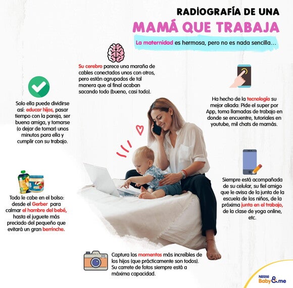 5 tips de lactancia y trabajo Mamá trabajando y cuidando a su bebé