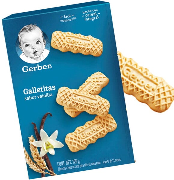 Snacks Gerber Galletitas sabor vainilla hecho con cereal integral Snacks Gerber Galletitas sabor vainilla hecho con cereal integral